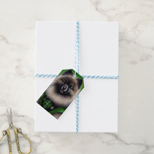 Keeshond Dog in St. Patrick's Day Dress Cadeaulabel (Met Touw)