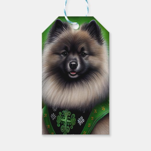 Keeshond Dog in St. Patrick's Day Dress Cadeaulabel (Voorkant)