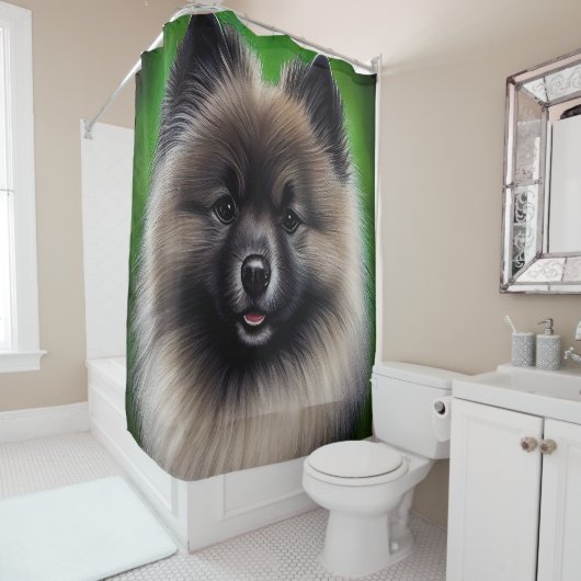 Keeshond Dog in St. Patrick's Day Dress Douchegordijn (In situ)