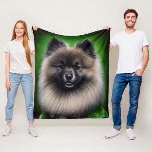 Keeshond Dog in St. Patrick's Day Dress Fleece Deken