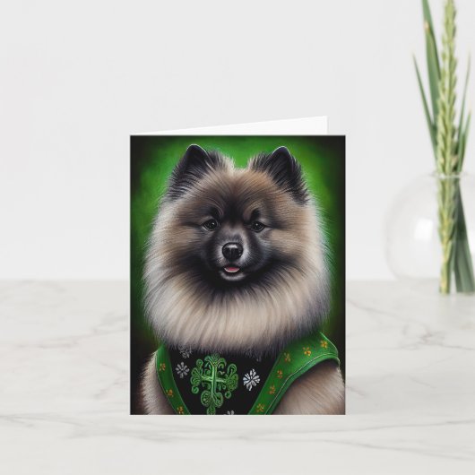 Keeshond Dog in St. Patrick's Day Dress Kaart (Voorkant)