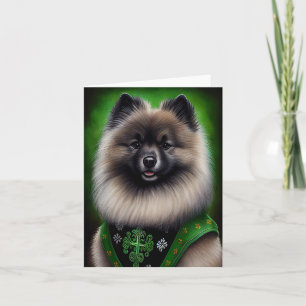Keeshond Dog in St. Patrick's Day Dress Kaart