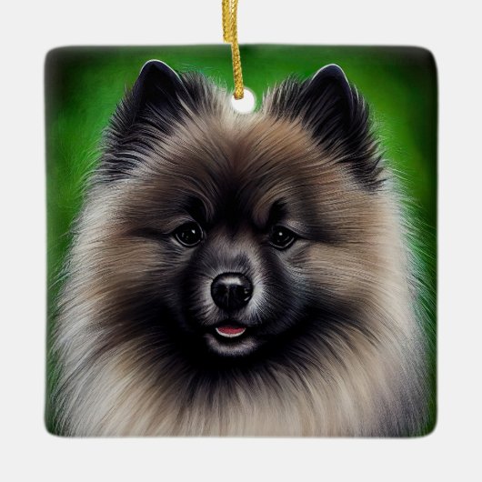 Keeshond Dog in St. Patrick's Day Dress Keramisch Ornament (Voorkant)