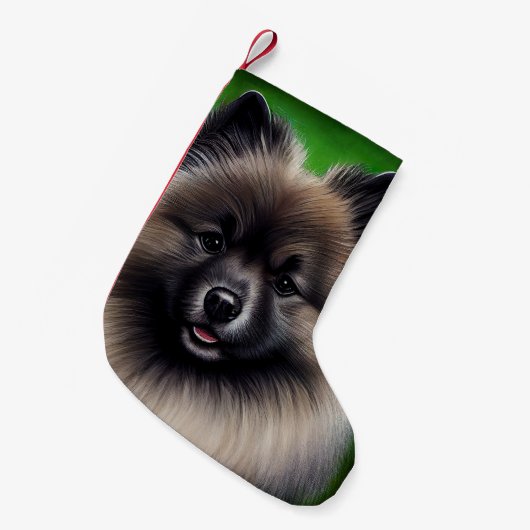 Keeshond Dog in St. Patrick's Day Dress Kleine Kerstsok (Voorkant (Hangend))