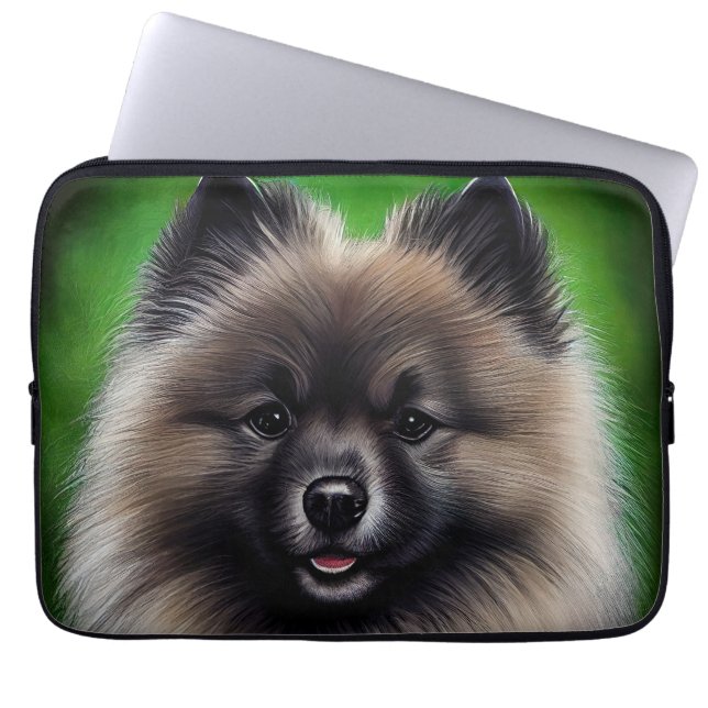 Keeshond Dog in St. Patrick's Day Dress Laptop Sleeve (Voorkant)