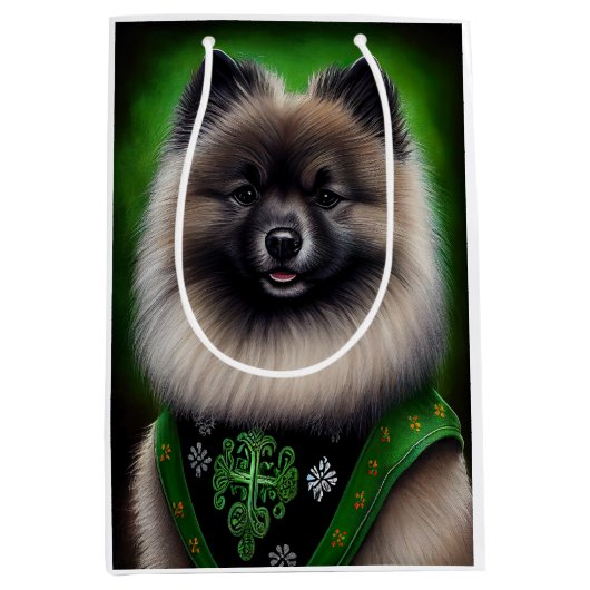 Keeshond Dog in St. Patrick's Day Dress Medium Cadeauzakje (Voorkant)