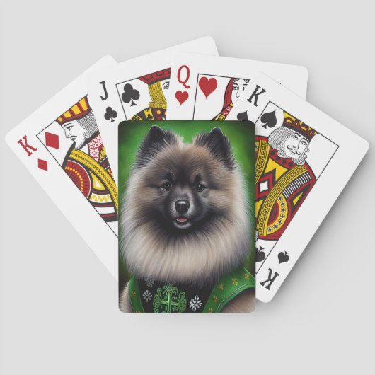 Keeshond Dog in St. Patrick's Day Dress Pokerkaarten (Achterkant)