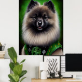 Keeshond Dog in St. Patrick's Day Dress Poster (Thuiskantoor)