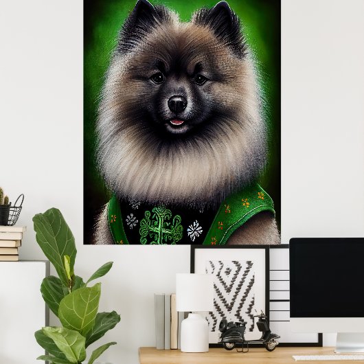 Keeshond Dog in St. Patrick's Day Dress Poster (Thuiskantoor)