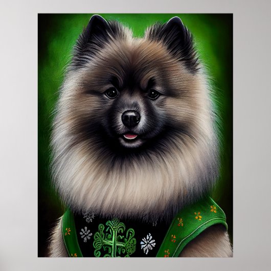 Keeshond Dog in St. Patrick's Day Dress Poster (Voorkant)