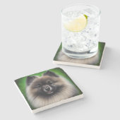 Keeshond Dog in St. Patrick's Day Dress Stenen Onderzetter (Zijkant)