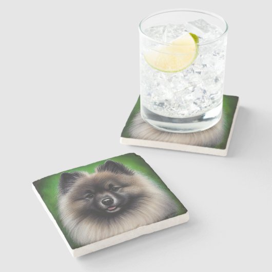 Keeshond Dog in St. Patrick's Day Dress Stenen Onderzetter (Zijkant)