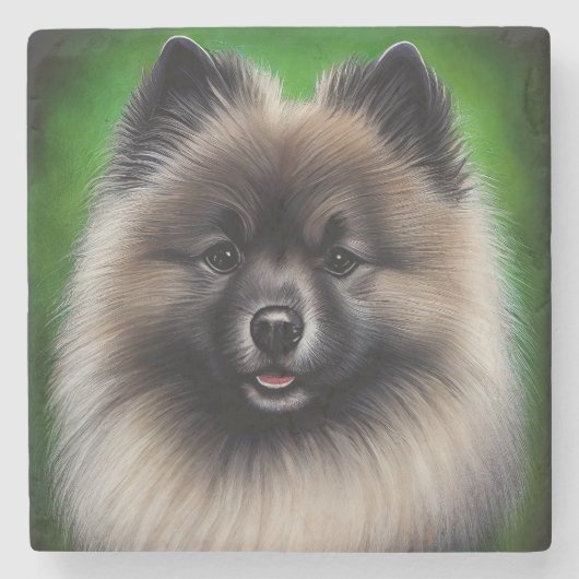 Keeshond Dog in St. Patrick's Day Dress Stenen Onderzetter (Voorkant)