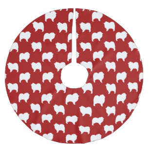 Keeshond Dog Silhouettes Pattern Red en White Kerstboom Rok