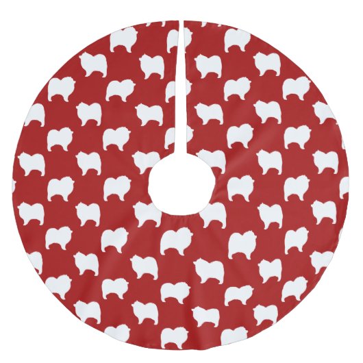 Keeshond Dog Silhouettes Pattern Red en White Kerstboom Rok (Voorkant)