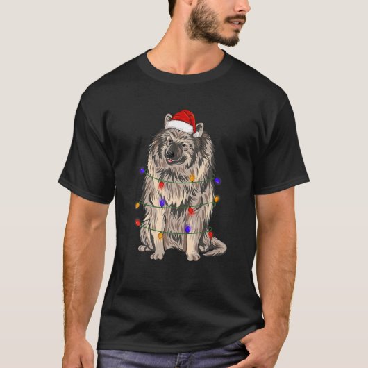 Keeshond Dog Wearing Pet Lights T-shirt (Voorkant)