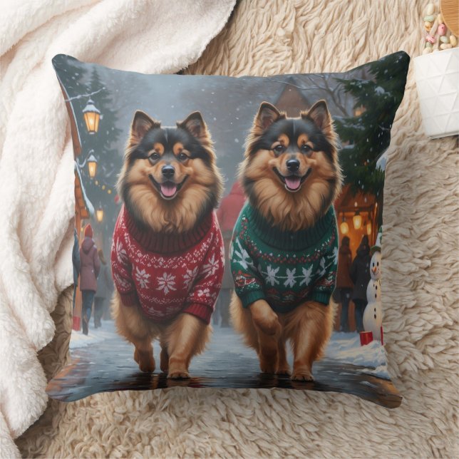 Keeshond Dogs Christmas Snow Holiday Kussen (Deken)