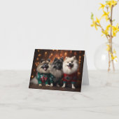 Keeshond Dogs Kerst Kaart (Gele Bloem)