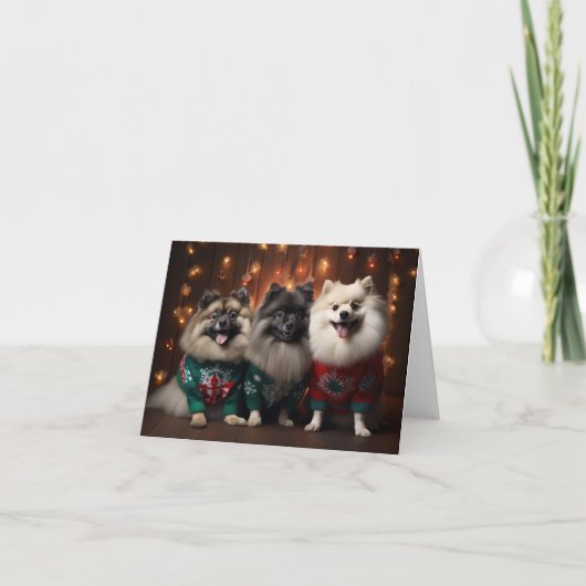 Keeshond Dogs Kerst Kaart (Voorkant)