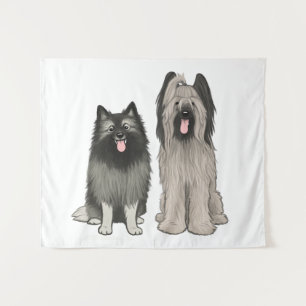 Keeshond en Briard Schattige Cartoon Dogs Wandkleed