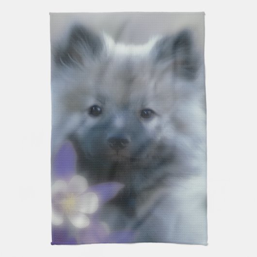 Keeshond en Columbine Theedoek (Verticaal)