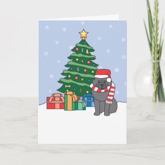 Keeshond en Kerstboom Feestdagen Kaart (Voorkant)