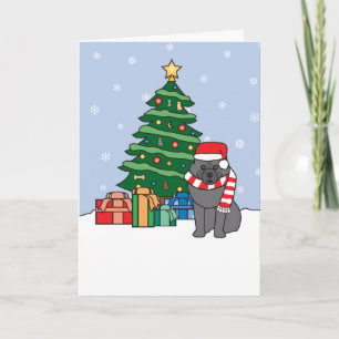 Keeshond en Kerstboom Feestdagen Kaart