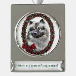 Keeshond Gepersonaliseerde Kerstmis Verzilverd Banner Ornament