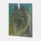 Keeshond "Glas in lood" Glas Ornament (Voorkant links)