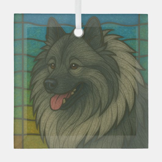 Keeshond "Glas in lood" Glas Ornament (Voorkant)
