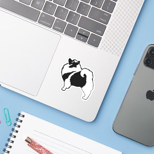 Keeshond Graphics - Cute Original Dog Art Sticker (Laptop met iPhone)