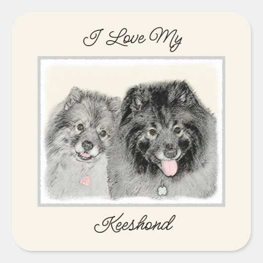 Keeshond Graphics Keeshond Ma en Son Vierkante Sticker (Voorkant)