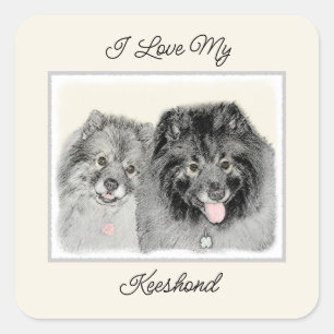 Keeshond Graphics Keeshond Ma en Son Vierkante Sticker