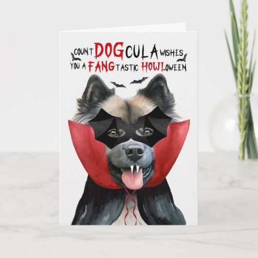 Keeshond Grappig Count DOGcula Halloween Feestdagen Kaart (Voorkant)