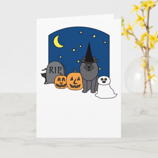 Keeshond Halloween Kaart (Gele Bloem)