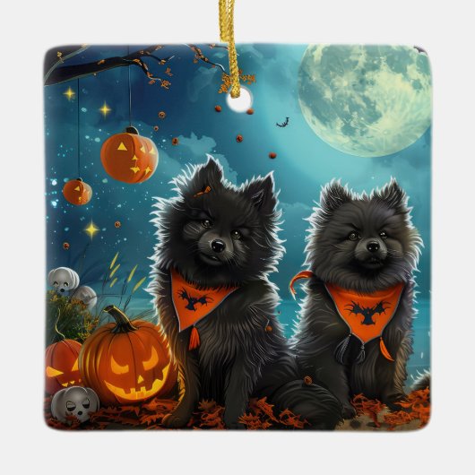 Keeshond Halloween Spokengeest Keramisch Ornament (Voorkant)