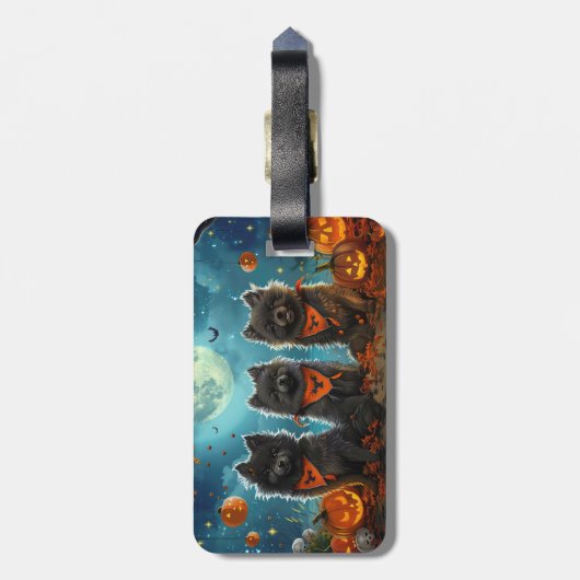Keeshond Halloween Spooky Bagagelabel (Achterkant verticaal)