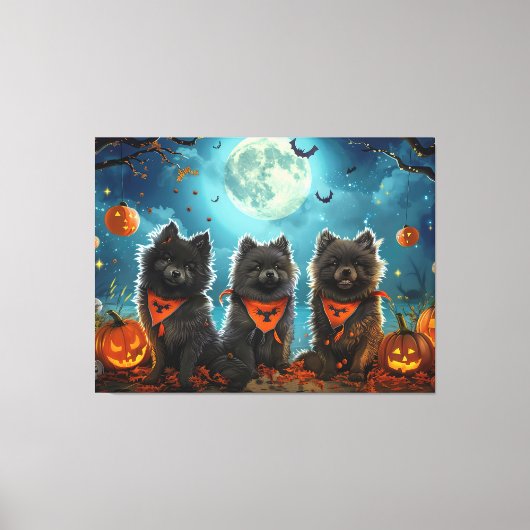 Keeshond Halloween Spooky Canvas Afdruk (Voorkant)