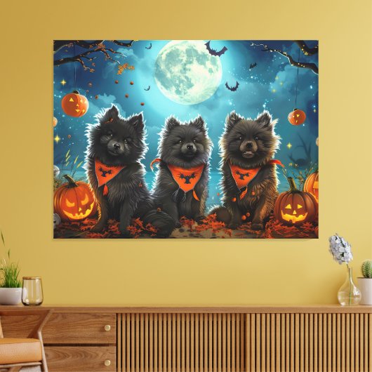 Keeshond Halloween Spooky Canvas Afdruk (Insitu (Woonkamer))