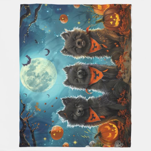 Keeshond Halloween Spooky Fleece Deken (Voorkant)