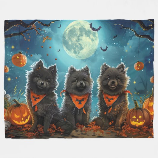 Keeshond Halloween Spooky Fleece Deken (Voorkant (Horizontaal))