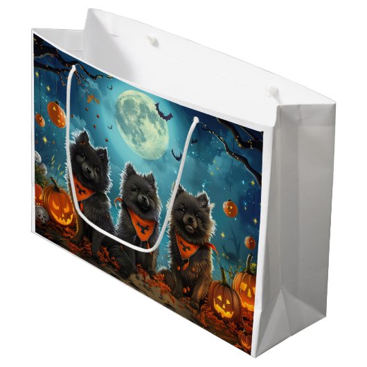 Keeshond Halloween Spooky Groot Cadeauzakje (Voorkant Gekanteld)
