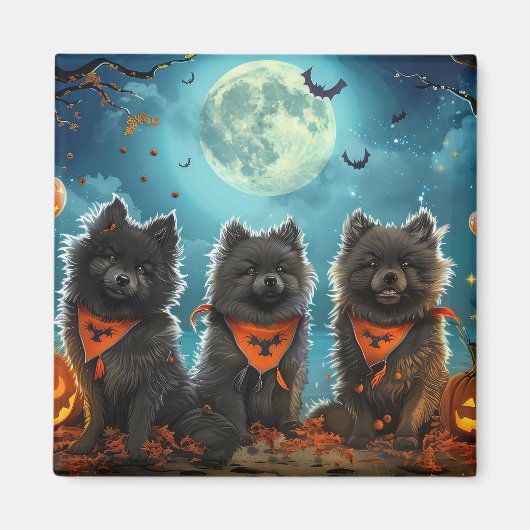 Keeshond Halloween Spooky Magneet (Voorkant)