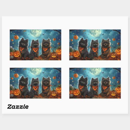 Keeshond Halloween Spooky Rechthoekige Sticker (Vel)