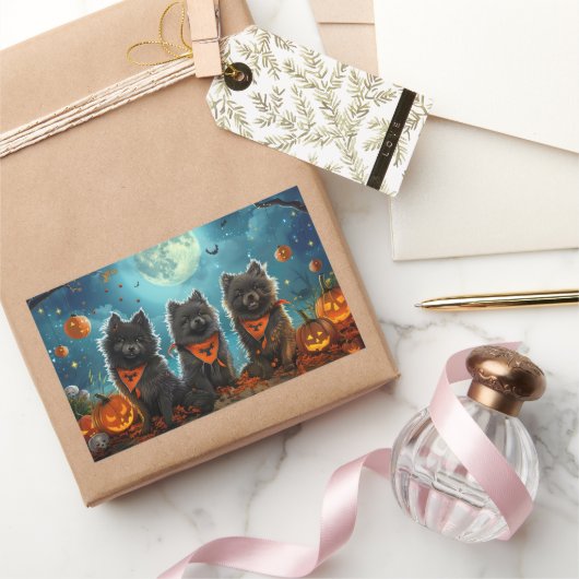 Keeshond Halloween Spooky Rechthoekige Sticker (Geschenken)