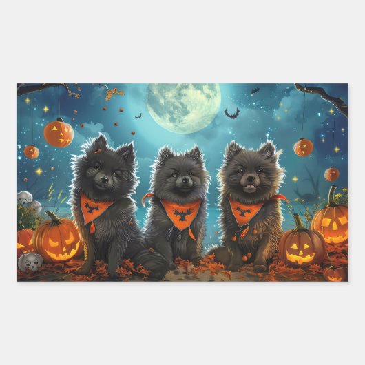Keeshond Halloween Spooky Rechthoekige Sticker (Voorkant)