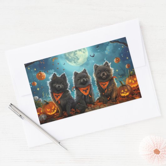 Keeshond Halloween Spooky Rechthoekige Sticker (Envelop)