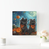 Keeshond Halloween Spooky Vierkante Klok (Huis)