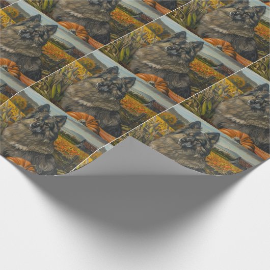 Keeshond Herfst Oogst Thanksgiving Cadeaupapier (Hoek)