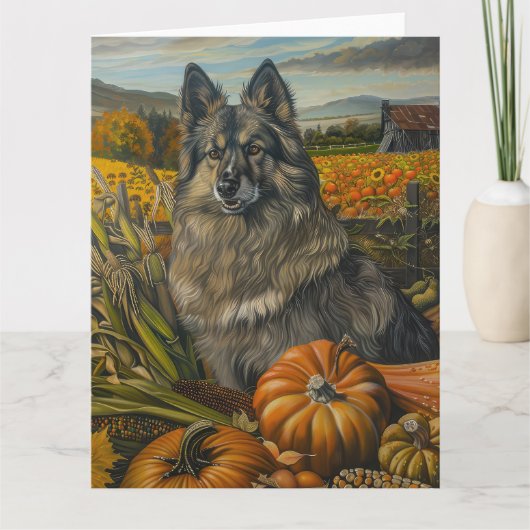 Keeshond Herfst Oogst Thanksgiving Kaart (Voorkant)